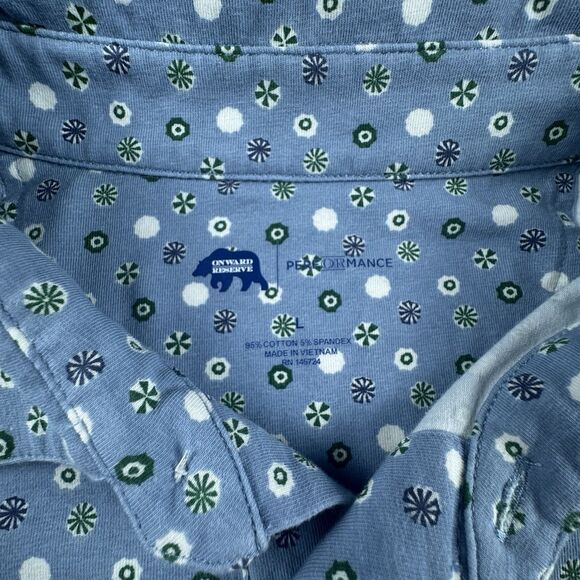 Onward Reserve Performance Polo Mens L Blue Pattern Geometric Golf Short Sleeve - Picture 6 of 8